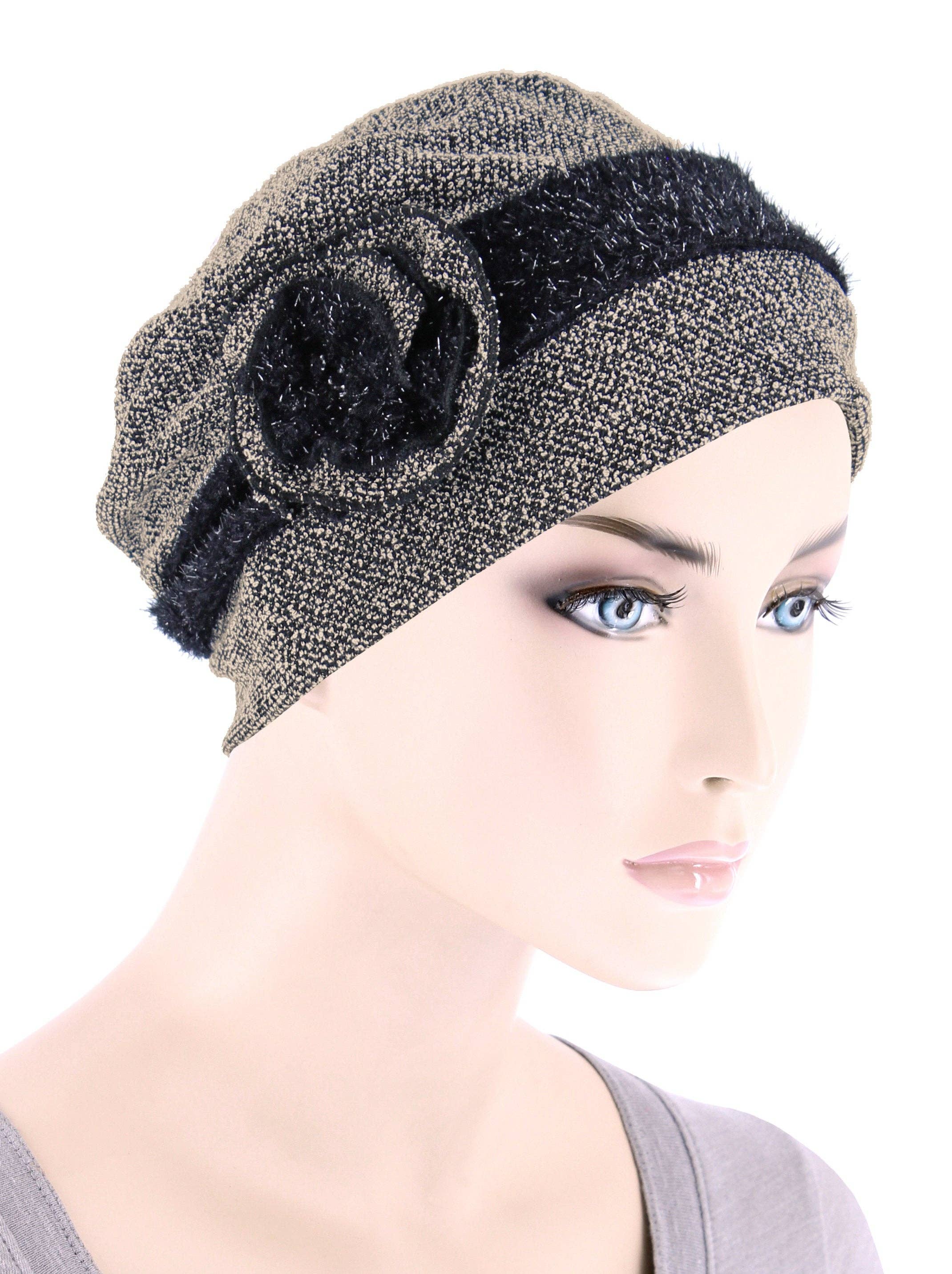 Winter Hat Cap Rosette Taupe