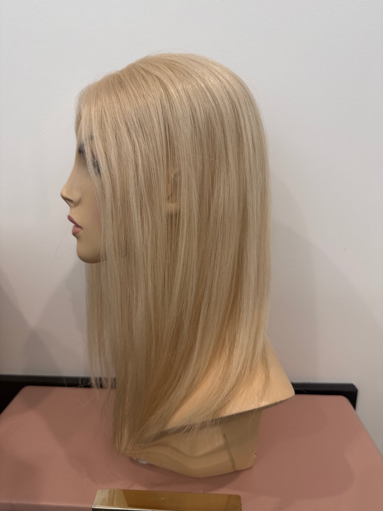 Elise Mono Hair Topper 4.75x6.5 base 14&quot; Length Platinum blonde 60