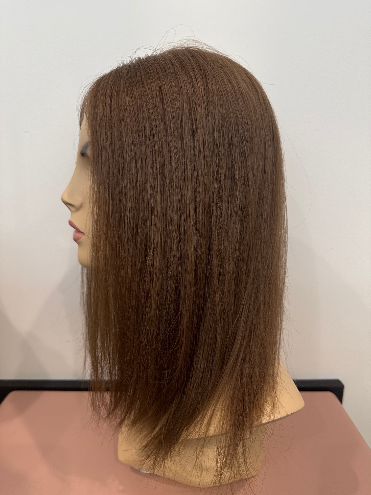 Elise Mono Hair Topper 4.75x6.5 base 14&quot; Length color 8 medium brown