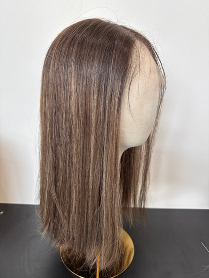 13X4 SWISS LACE WIG 12" STRAIGHT ASH BROWN W/ HIGHLIGHT
