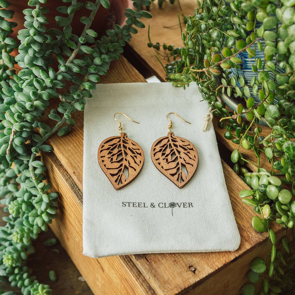 Aspen Wooden Leaf Earrings