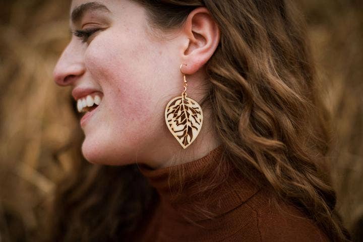 Aspen Wooden Leaf Earrings