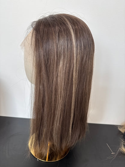 13X4 SWISS LACE WIG 12" STRAIGHT ASH BROWN W/ HIGHLIGHT