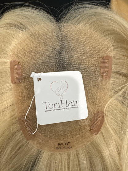 Elise Mono Hair Topper 4.75x6.5 base 14&quot; Length Platinum blonde 60